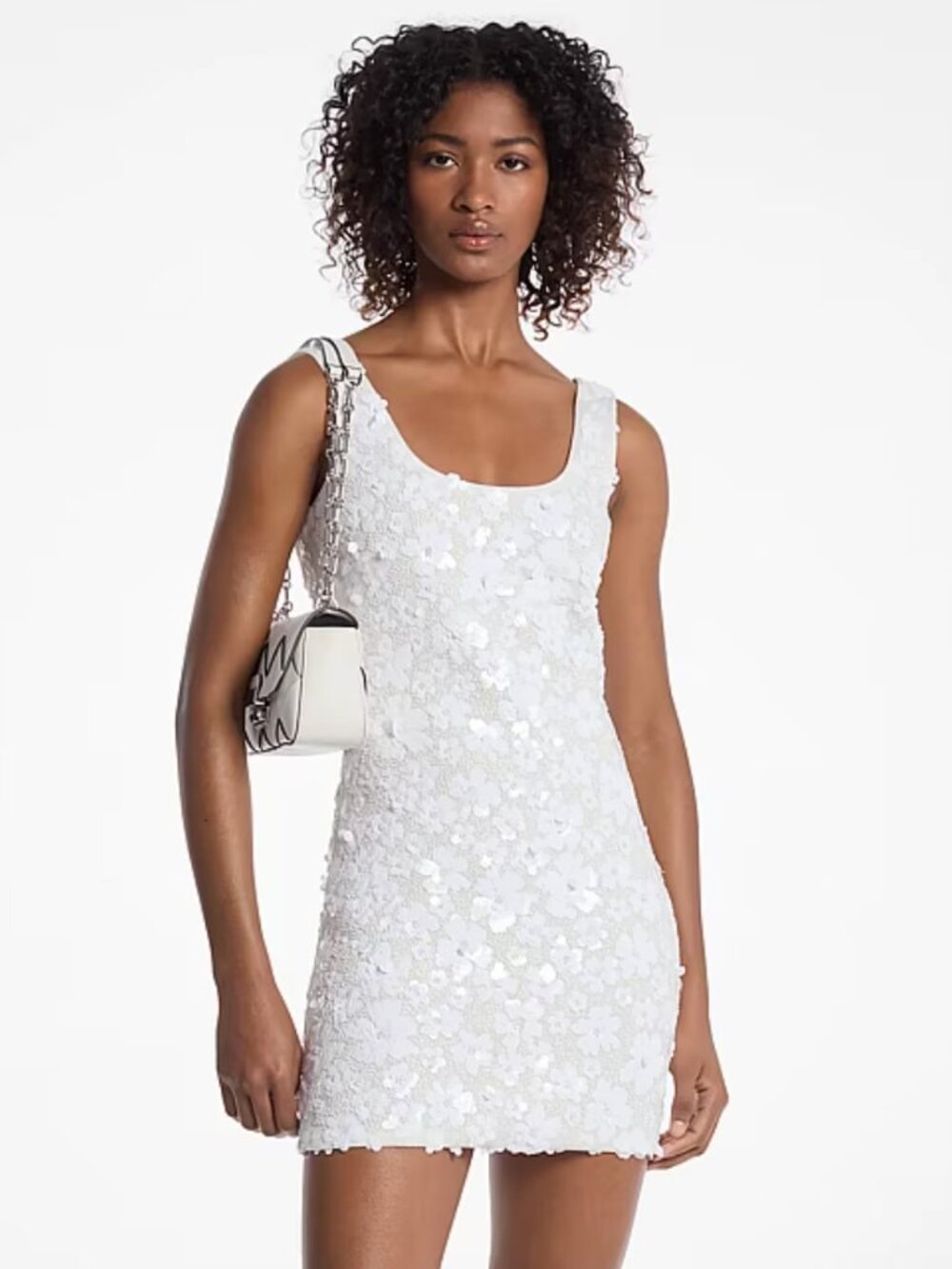 Michael Kors Floral Sequin Stretch Scuba White Mini Dress